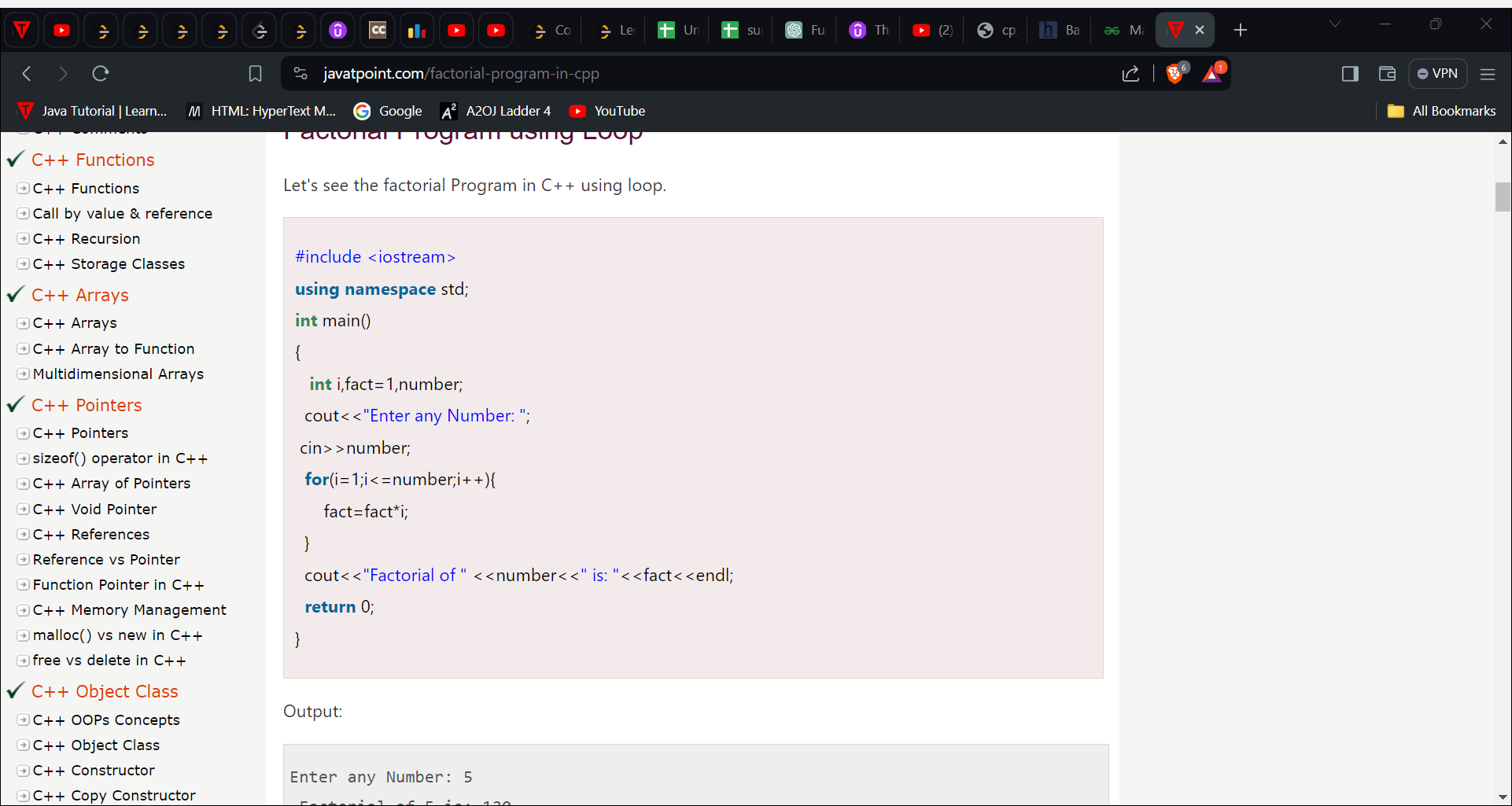 Factorial Program in C++ - javatpoint - Brave